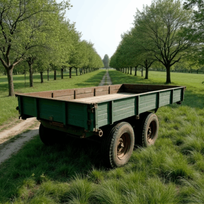 przyczepa rolnicza stojąca na drodze